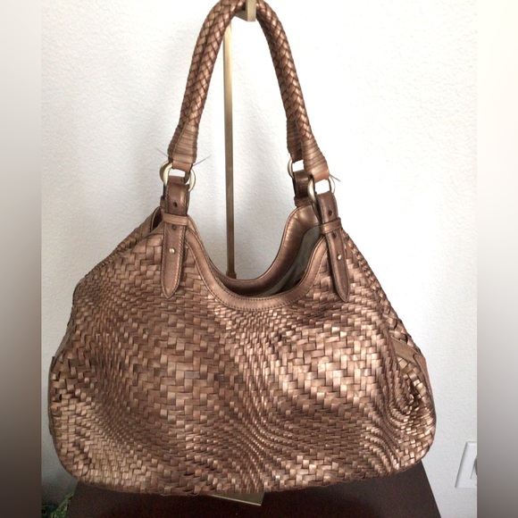 ❌SOLD❌ Cole Haan Genevieve Bronze Leather Woven Hobo Shoulder Bag - Picture 3 of 11